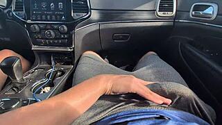 Messy handjob from horny girlfriend turns into huge cumshot while driving 🚗💦