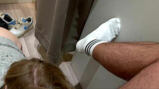 naughty german bbw flashes tits in store then gets cock sucked balls licked and doggy fucked in changing room
