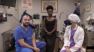 rina arem spreads wide for tampa doc and nurse stacy's gyno exam probe