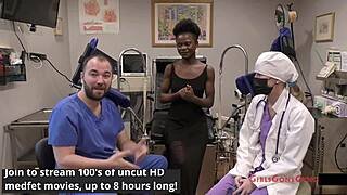 rina arem spreads wide for tampa doc and nurse stacy's gyno exam probe