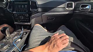 Messy handjob from horny girlfriend turns into huge cumshot while driving 🚗💦