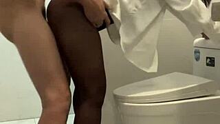 boss fucks his shaved thai secretary ass in public bathroom then creampies her face