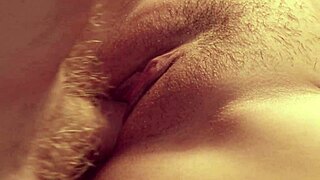 Angel Santana's shaved teen pussy lips spread wide for close-up cock pounding