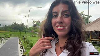 Cum on my face while eating pizza in public cafe? Watch me swallow that mouthful outdoor!