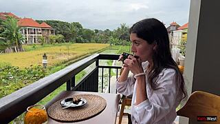 Cum on my face while eating pizza in public cafe? Watch me swallow that mouthful outdoor!