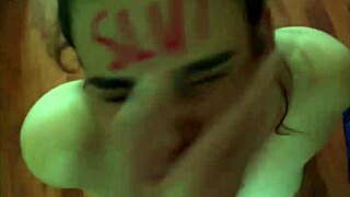 Slut scribbles sucking cock in lipstick before face fuck