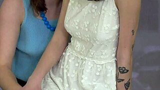 Skinny lesbian babes finger tight shaved pussies and tease big nipples wildly