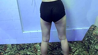 Natural wife does booty workout on bed Christmas day.