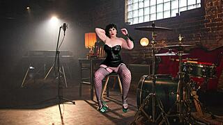 seductive granny carmen strips bodystocking for bbw missionary pounding and creampie finish.
