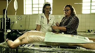 dominatrix mistress april pierces rosie's pussy in kinky hospital slave play!