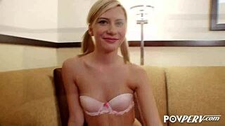 Chloe brookes pigtails bounce as she gulps cum deep in her petite teen mouth
