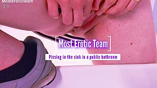 Watch Her Squirt Wildly While Pissing in Public Bathroom Sink Full Video