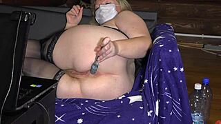 Busty mature BBW milf rams dildo into hairy anal cunt on webcam