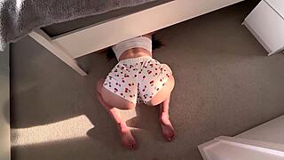 my hot big tits stepsis gets stuck bent over, roommate spanks her fat ass before creampie