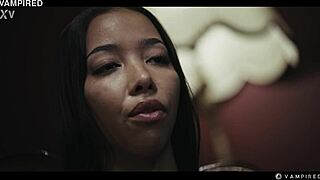 Black vampire girl hypnotizes latina slave's big fake tits for lezdom facesitting