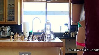 busty girlfriend sneaks kitchen bang with friend's big cock cheating