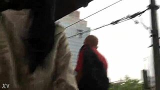 jacket and boots tease on crowded train hidden candid thrills