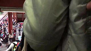 jacket and boots tease on crowded train hidden candid thrills