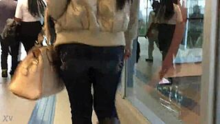 jacket and boots tease on crowded train hidden candid thrills