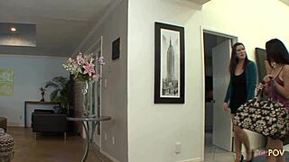 Latina bitch fingers and licks related brunette's shaved pussy in heated lesbian play
