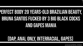 perfect body brazilian bruna santos takes three big black cocks in her ass