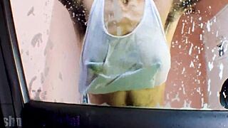 whoa, super hairy latina flashes her wet beaver and thong at steamy carwash 🚗💦😈 hairy putimoda part 2