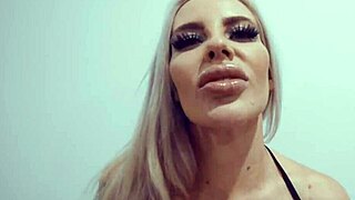 busty blonde pornstar drops to knees for hot pov blowjob cumshot on huge tits 💦👅