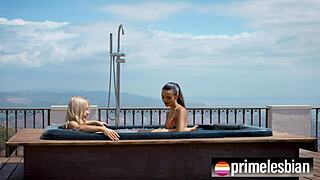 wanna watch cute petite angie lynx and ohana pette kiss finger and squirt in steamy hottub?