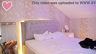 blonde bombshell masturbates wildly on bed and mirror!
