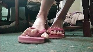 curvy exotic babe flaunts her huge talons and sexy flip flops