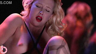 sexy samantha rone teases in body stocking and fishnets playing wet pussy solo