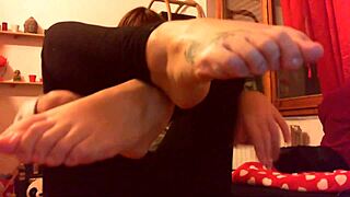 she finishes yoga class and reveals her sweaty bare feet up close