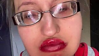 Giantess with huge lips and glasses smothers you with snickers bar fetish!