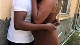 Big ass ebony neighbor bends over backyard for homemade pounding!
