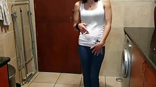 pisswhore soaks jeans then strips while smoking hot