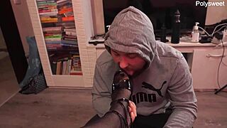dominant woman straps on high heels for intense pegging session