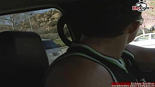 brunette milf with huge fake tits picked up on street sucks cum and takes facial from hard cock