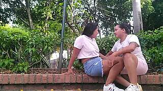 friend caught naked fingering pussy outdoors!!