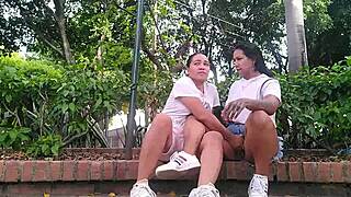 friend caught naked fingering pussy outdoors!!