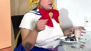uhh chubby sailor moon cosplay rips huge nasty farts in skirt