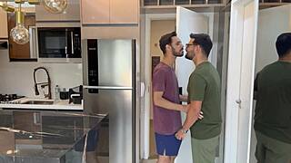 marcos goiano's thick hairy cock bareback slams deep into that tanned goiano ass during their rough gay casting session