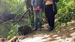 my busty mature mother in law gives the most amazing wet handjob outdoors