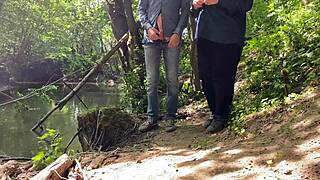 my busty mature mother in law gives the most amazing wet handjob outdoors