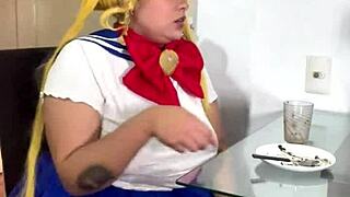 uhh chubby sailor moon cosplay rips huge nasty farts in skirt