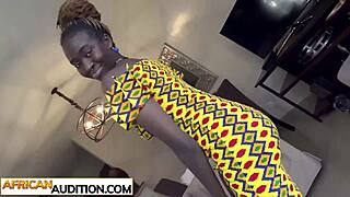 after her casting interview this amazing african black teen 18+ drops to suck monster cock then takes hardcore fucking from friend