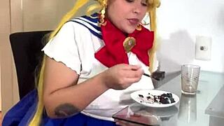 uhh chubby sailor moon cosplay rips huge nasty farts in skirt