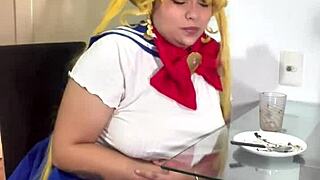 uhh chubby sailor moon cosplay rips huge nasty farts in skirt