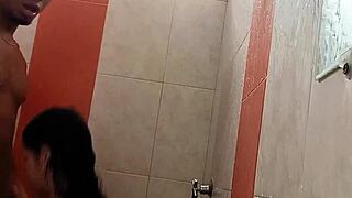 I interrupt her bath for bareback fuck with skinny Colombian