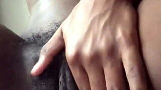 Hot Ebony Spreads Legs to Flash Hairy Pussy