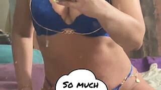 My squirt soaks the mirror in blue lace tease